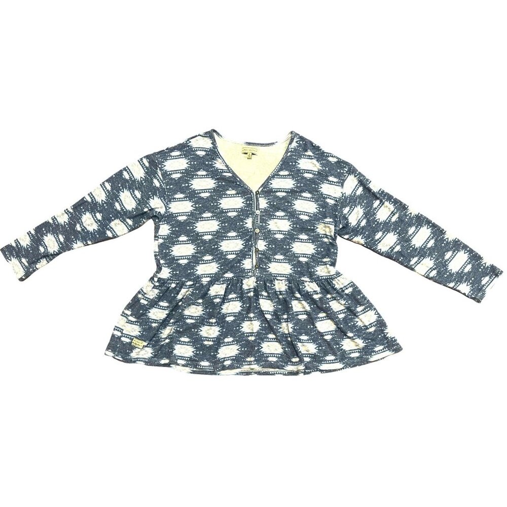 Simply Southern women's long sleeve blue & white top size L, pleated hem